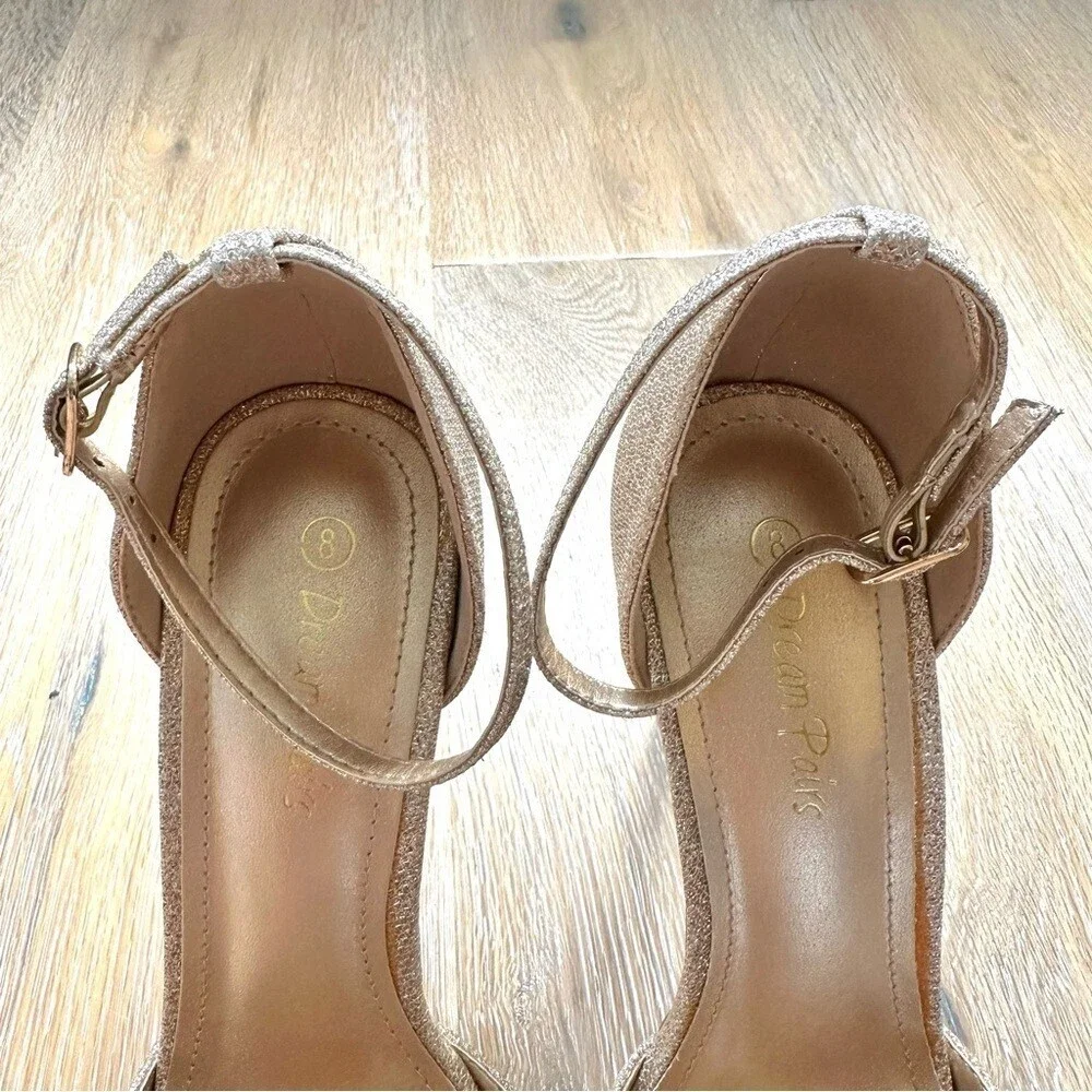 NWT Dream Pairs Gold Pumps Oppointed Lacey Pointed Toe Shoes w/Ankle Strap - 8